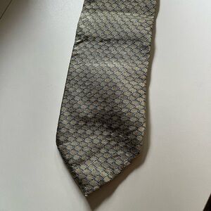 Brooks Brothers Makers 346 Gold Silk Tie Link Lattice Blue Mens Woven In England